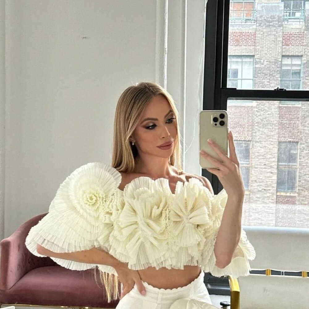 AJE Bridal Expressive Cropped Pleated Organza Top